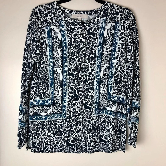 LOFT | Forest Animal Printed Half Button Blouse - Picture 1 of 6
